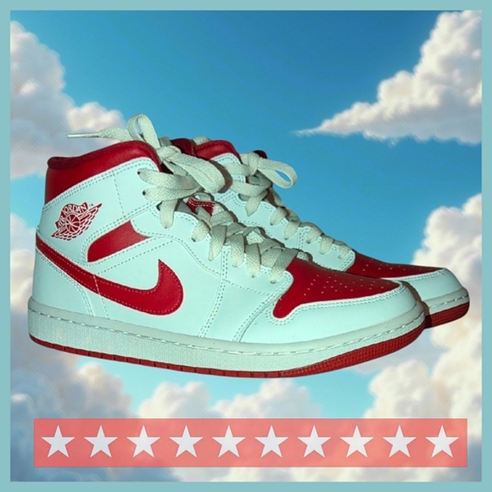 🔴 Nike Air Jordan 1 Mid Red White Sneakers W 8 1/2 | 8.5 ☁️ - Picture 4 of 16
